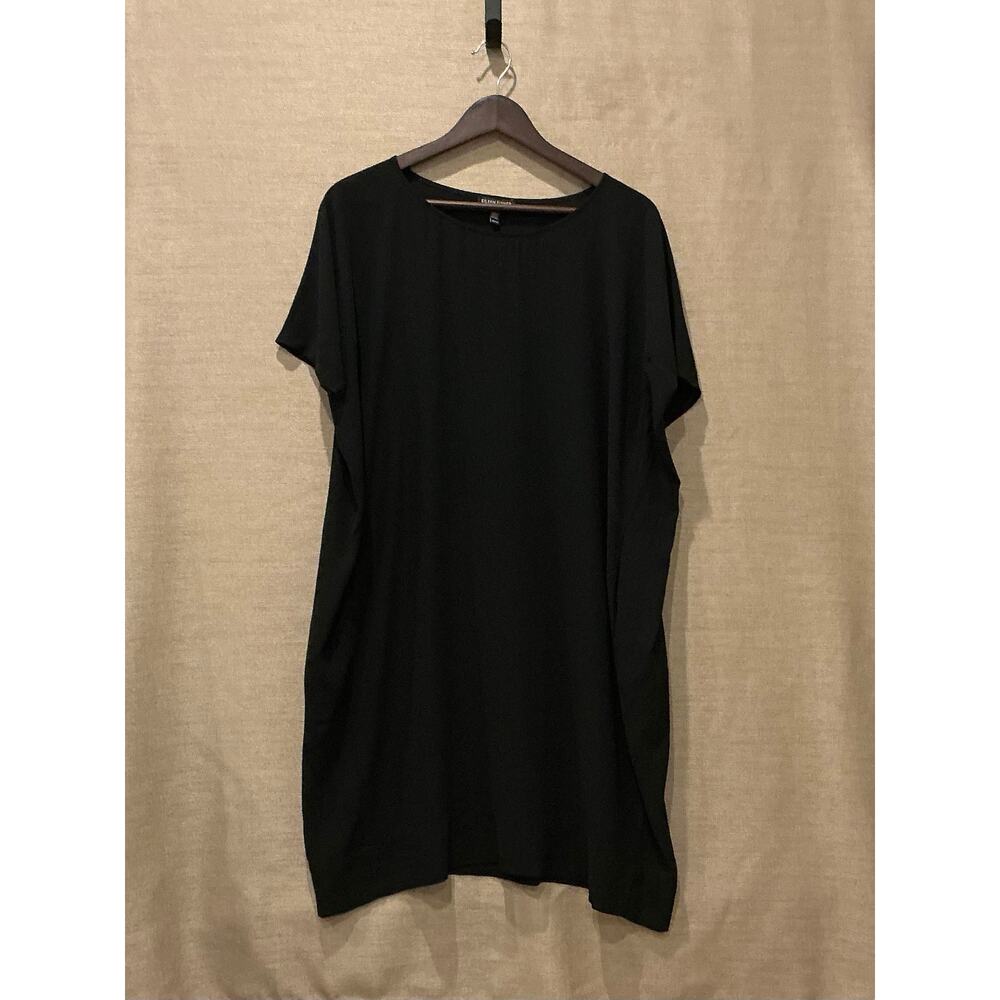 Eileen‎ Fisher Silk Shift Dress Black XS Oversized Minimalist w/Pockets